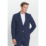 Altınyıldız Classics Erkek Lacivert Slim Fit Dar Kesim Mono Yaka Gofre Desenli Yünlü Takım Elbise - 6 Drop - 46