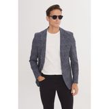 ALTINYILDIZ CLASSICS Erkek Lacivert Slim Fit Dar Kesim Mono Yaka Kazayağı Desenli Blazer Ceket - 50 - 166-Lacivert