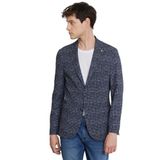 ALTINYILDIZ CLASSICS Erkek Lacivert Slim Fit Dar Kesim Mono Yaka Kazayağı Desenli Blazer Ceket, Lacivert, 46-6 Drop