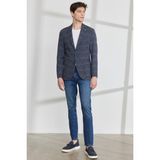 ALTINYILDIZ CLASSICS Erkek Lacivert Slim Fit Dar Kesim Mono Yaka Kazayağı Desenli Blazer Ceket