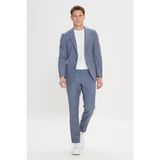 ALTINYILDIZ CLASSICS Erkek Lacivert Slim Fit Mono Yaka Beli Bağlamalı Desenli Takım Elbise