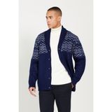 Altınyıldız Classics Erkek Lacivert Standart Fit Normal Kesim Şal Yaka Desenli Triko Hırka - 2XL