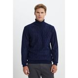 ALTINYILDIZ CLASSICS Erkek Lacivert Standart Fit Normal Kesim Tam Balıkçı Yaka Jakarlı Triko Kazak - 2XL