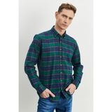ALTINYILDIZ CLASSICS Erkek Lacivert-yeşil Comfort Fit Rahat Kesim Düğmeli Yaka %100 Pamuk Flanel Oduncu Gömlek - Lacivert - Yeşil