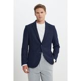 Altınyıldız Classics Erkek Lacivert Yünlü Slim Fit Dar Kesim Mono Yaka Armürlü Torba Cepli Ceket - 48-6N