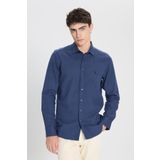 ALTINYILDIZ CLASSICS Erkek Lacivert%100 Pamuk Flanel Slim Fit Dar Kesim Klasik Yaka Armürlü Gömlek