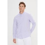 Altınyıldız Classics Erkek Lila Slim Fit Dar Kesim Gofre Desenli Düğmeli Yaka Oxford Gömlek - 2XL