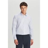 Altınyıldız Classics Erkek Mavi-Beyaz Non-Iron Ütü Gerektirmeyen %100 Pamuk Slim Fit Dar Kesim Klasik Yaka Armürlü Gömlek - Mavi - Beyaz - XL