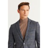 ALTINYILDIZ CLASSICS Erkek Mavi-Kahverengi Slim Fit Dar Kesim Mono Yaka Kapak Cep Ceket - Mavi - Kahverengi - 50-6N