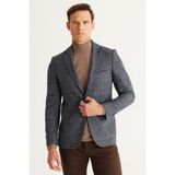 ALTINYILDIZ CLASSICS Erkek Mavi-Kahverengi Slim Fit Dar Kesim Mono Yaka Kapak Cep Ceket - Mavi - Kahverengi - 52-6N