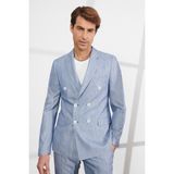 ALTINYILDIZ CLASSICS Erkek Mavi Slim Fit Dar Kesim Kırlangıç Yaka Desenli Kruvaze Takım Elbise - 6 Drop - 46