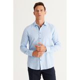 ALTINYILDIZ CLASSICS Erkek Mavi Slim Fit Dar Kesim Klasik Yaka %100 Pamuk Armürlü Gömlek