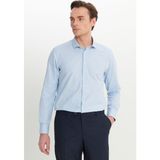 ALTINYILDIZ CLASSICS Erkek Mavi Slim Fit Dar Kesim Küçük İtalyan Yaka Armürlü Gömlek