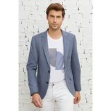 ALTINYILDIZ CLASSICS Erkek Mavi Slim Fit Dar Kesim Mono Yaka Desenli Blazer Ceket - 46 / 6