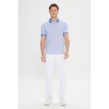 ALTINYILDIZ CLASSICS Erkek Mavi Slim Fit Dar Kesim Pamuklu Jakarlı Polo Yaka Tişört