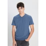 Altınyıldız Classics Erkek Pamuklu V Yaka Indigo Melanj Slim Fit Dar Kesim Tişört - XS