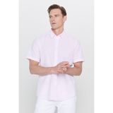 Altınyıldız Classics Erkek Pembe Slim Fit Dar Kesim Gizli Düğmeli Yaka %100 Pamuk Gofre Desenli Kısa Kollu Gömlek