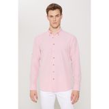 Altınyıldız Classics Erkek Pembe Slim Fit Dar Kesim Gofre Desenli Düğmeli Yaka Oxford Gömlek