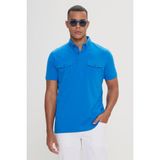 ALTINYILDIZ CLASSICS Erkek Saks %100 Pamuk Slim Fit Dar Kesim Polo Yaka Tişört