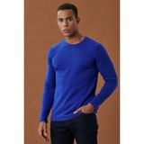 ALTINYILDIZ CLASSICS Erkek Saks Mavi Standart Fit Normal Kesim Bisiklet Yaka Desensiz Basic Triko Kazak - 3XL