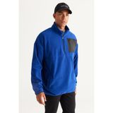 Altınyıldız Classics Erkek Saks Oversize Bol Kesim Dik Bato Yaka Cep Detaylı Fermuarlı Soğuk Geçirmez Polar Sweatshirt - XL