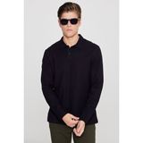 Altınyıldız Classics Erkek Siyah %100 Pamuk Jakarlı Triko Sweatshirt Uzun Kollu Slim Fit Dar Kesim Polo Yaka