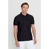 ALTINYILDIZ CLASSICS Erkek Siyah %100 Pamuk Slim Fit Dar Kesim Polo Yaka Jakarlı Triko Tişört