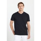 Altınyıldız Classics Erkek Siyah %100 Pamuk Slim Fit Dar Kesim V Yaka Tişört