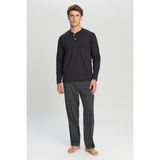 Altınyıldız Classics Erkek Siyah %100 Pamuk Standart Fit Hakim Yaka Desenli Cepli Pijama Takımı Damat Bohçası - 2XL