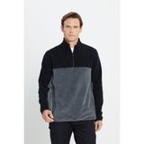 Altınyıldız Classics Erkek Siyah-Açık Melanj Anti-Pilling Tüylenme Yapmayan Standart Fit Dik Yaka Polar Sweatshirt - Siyah - Antrasit