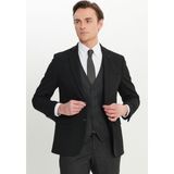 Altınyıldız Classics Erkek Siyah-Antrasit Slim Fit Dar Kesim Mono Yaka Kapak Cepli Yelekli Takım Elbise - 46 - 6 Drop