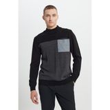 ALTINYILDIZ CLASSICS Erkek Siyah-Antrasit Standart Fit Normal Kesim Yarım Balıkçı Yaka Triko Kazak - 2XL
