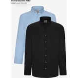 Altınyıldız Classics Erkek Siyah-Beyaz 2'li Pamuklu Oxford Kolay Ütülenebilir Slim Fit Dar Kesim Gömlek Paketi - Mavi - Siyah