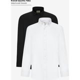 Altınyıldız Classics Erkek Siyah-Beyaz 2'li Pamuklu Oxford Kolay Ütülenebilir Slim Fit Dar Kesim Gömlek Paketi - Siyah - Beyaz