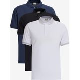 Altınyıldız Classics Erkek Siyah-beyaz- Lacivert 3'lü Çekmeyen Pamuklu Slim Fit Kıvrılmaz Polo Yaka Tişört - Siyah - Beyaz - Lacivert