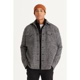 Altınyıldız Classics Erkek Siyah-beyaz Oversize Fit Geniş Kesim Gizli Düğme Yaka Desenli Kışlık Gömlek Ceket