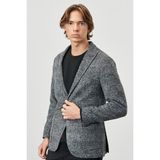 ALTINYILDIZ CLASSICS Erkek Siyah-gri Slim Fit Dar Kesim Kırlanıgıç Yaka Ekose Desenli Yünlü Ceket - 50-6N