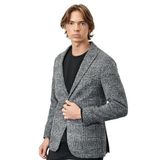 ALTINYILDIZ CLASSICS Erkek Siyah-gri Slim Fit Dar Kesim Kırlanıgıç Yaka Ekose Desenli Yünlü Ceket, Siyah-Gri, 50-6 Drop