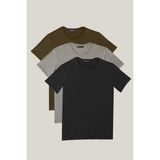 Altınyıldız Classics Erkek Siyah-Haki-Gri Melanj Slim Fit Bisiklet Yaka 3'lü Düz Tişört Paketi - XL
