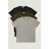 Altınyıldız Classics Erkek Sıyah-hakı-grı Melanj Slim Fit Dar Kesim Bisiklet Yaka 3'lü %100 Pamuk Basic Tişört Paketi - Siyah - Haki - Gri Melanj - XXL