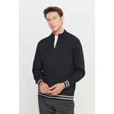 Altınyıldız Classics Erkek Siyah Pamuklu Dik Yaka Fermuarlı Triko Hırka Ceket Standart Fit Normal Kesim - 2XL