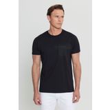 ALTINYILDIZ CLASSICS Erkek Siyah Pamuklu Slim Fit Dar Kesim Baskılı Bisiklet Yaka Esnek Tişört