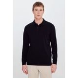 Altınyıldız Classics Erkek Siyah Pamuklu Slim Fit Dar Kesim Polo Yaka Uzun Kollu Esnek Tişört