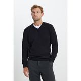 Altınyıldız Classics Erkek Siyah Pamuklu Standart Fit Normal Kesim V Yaka Basic Triko Kazak - 2XL