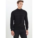 Altınyıldız Classics Erkek Siyah Pamuklu Standart Fit Normal Kesim Yarım Balıkçı Yaka Jakarlı Triko Kazak - 2XL