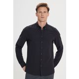 Altınyıldız Classıcs Erkek Siyah Slim Fit Dar Kesim Düğmeli Yaka %100 Pamuk Gömlek
