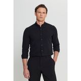 Altınyıldız Classics Erkek Siyah Slim Fit Dar Kesim Düğmeli Yaka Armürlü Gofre Desenli Gömlek - XL