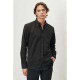 Altınyıldız Classics Erkek Siyah Slim Fit Dar Kesim Düğmeli Yaka Pamuklu Oxford Gömlek