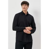 ALTINYILDIZ CLASSICS Erkek Siyah Slim Fit Dar Kesim Italyan Yaka %100 Pamuk Gofre Gömlek