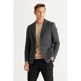 ALTINYILDIZ CLASSICS Erkek Siyah Slim Fit Dar Kesim Kırlangıç Yaka Pamuklu Flamlı Blazer Ceket - 46